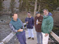 The bridge on Twin Lakes - Pat, Brown, Larry & Mike checking out the sunset